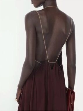 Zara THE ITEM Chain Backless Women's Deep Burgundy Maxi Dress, L
